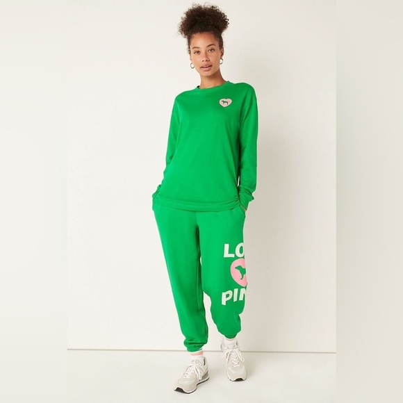 LOVE PINK Women's Green Logo Sweatshirt & Jogger Set NEVER WORN - Picture 2 of 10